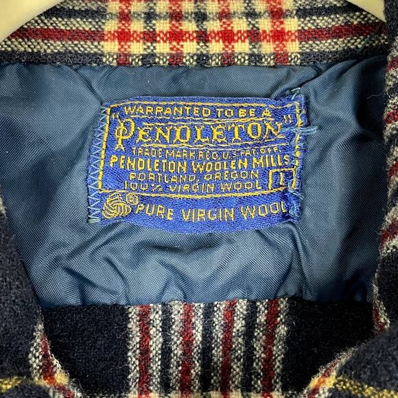 Vintage Pendleton 70s Wool Plaid Board Shirt Loop Collar Red Blue Size Large - Picture 6 of 13